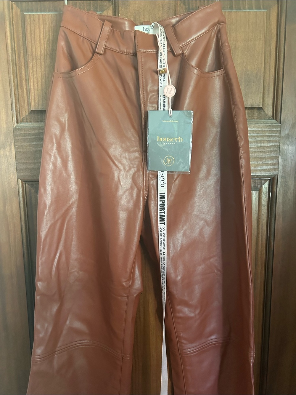 House of CB Leather-Look Pants in Warm Chestnut